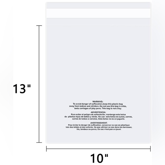 50qty 13”x10” Food Grade, Self Sealing, Poly Bags w Suffocation Warning - Picture 2 of 3